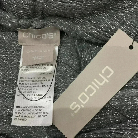 Chico’s Metallic Shine Fringe High-Neck Poncho - Picture 6 of 6